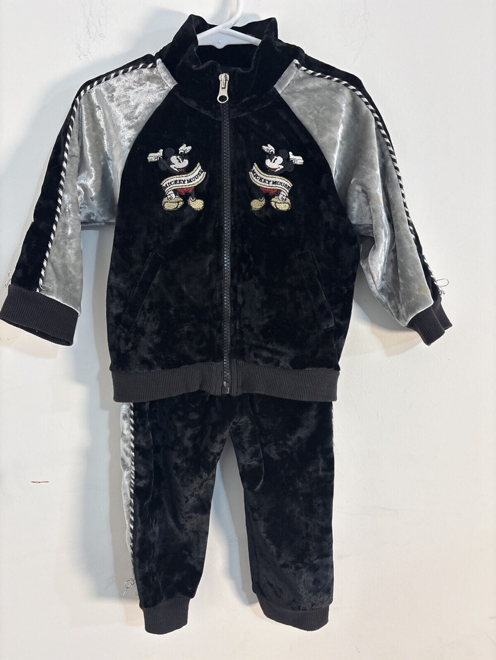 Disney Mickey Mouse Toddler Velvet Tracksuit Set Black Silver 90 cm US 2T
